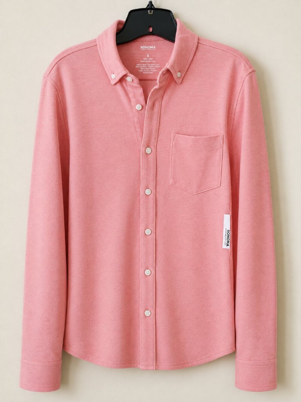 Sonoma Men's Pink Goods For Life Long Sleeve Pique Knit Button Up Shirt SZ S